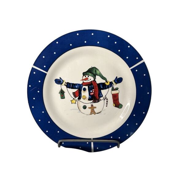 Set of 3 Today's Living 10 1/2” Christmas Snowman Blue Rim Dinner Plates Winter - Picture 2 of 10